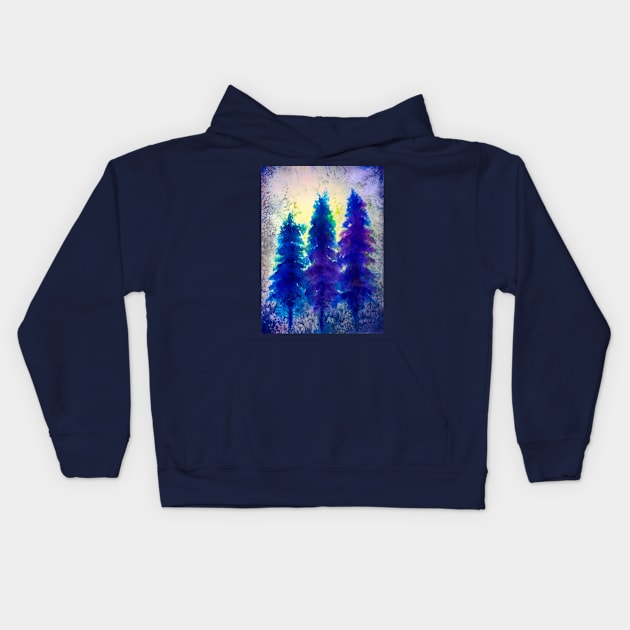 Blue Pine trees Kids Hoodie by redwitchart